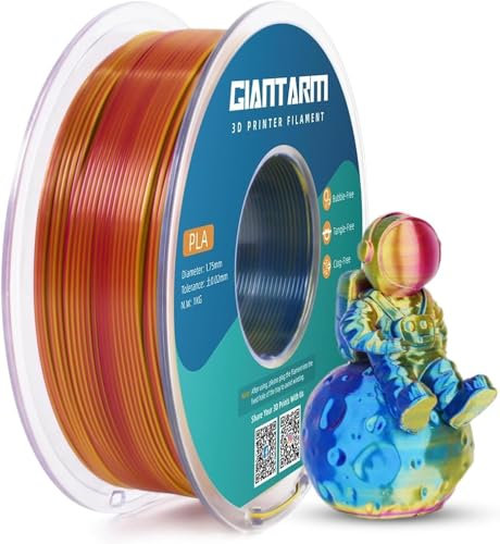 GIANTARM Dreifarbiges Seiden PLA Filament 1.75mm(±0.02mm) 1kg, für 3D Drucker, 1 Rolle vakuumverpackt,glänzend wunderschöner dreiseitiger Farbwechseleffekt,PLA Silk tricolor, Rot+Gelb+Blau