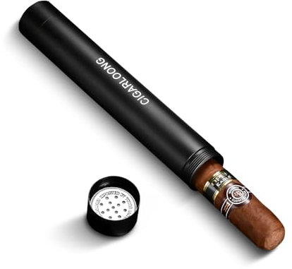 CIGARLOONG Metal Cigar Humidor Tube, Travel Cigar Case Tube with Humidifier,Lightweight Cigar Tube Gift for Men(Black)