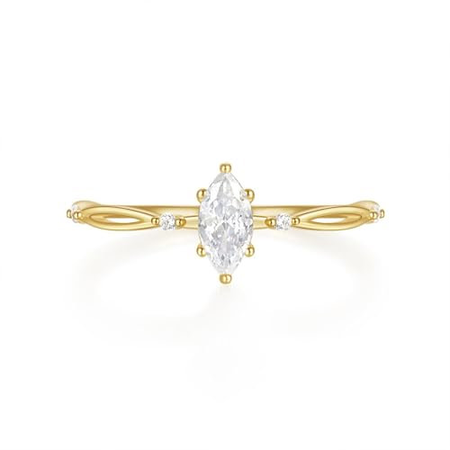 Mesnt 14K Gelbgold Damen Goldring 585 mit Marquise Moissanit, Größe 65 (20.7), XGZ07846