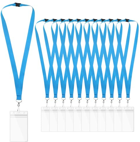 Lot de 12 Bleu Ciel Cordons Tour de Cou avec Porte-Badge et Fermoir Sécurisé, Lanières en Polyester pour Carte d’Identité, Badges, École, Bureau et Événements