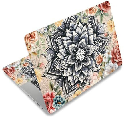 PLIGREAT Laptop Skin Aufkleber Im Vintage Stil Passend Für 12 13 13.3 14 15 Zoll Laptops Florales Mandala Muster Universell Abnehmbar Wasserdicht Notebook Kunst Aufkleber