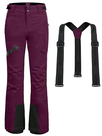 Ski Trousers Womens Waterproof Ladies Skiing Pants Thermal Windproof Snow Bibs Salopettes Winter Softshell Outdoor Snowboard Trousers with Detachable Braces and Pockets（Raspberry;M