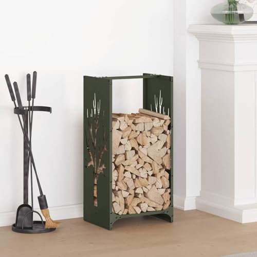 GCHDHAPB Estante para leña verde oliva, 40 x 30 x 80 cm, acero laminado en frío