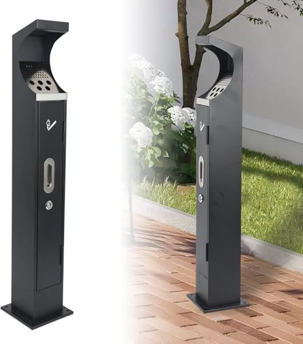 HUATOL Steel Trash Can Outdoor, Trash Ash Receptacle Outdoor, Commercial Trash Bin with Removable Inner Bucket, Garbage Can for Patio Office Cafe Hotel Street(5 Liters)