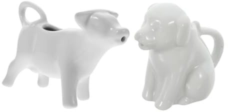VICASKY Ceramic Animal Milk Jug Mini Creamer Jug Set 2pcs White Dog and Cow 40ml Hand-Painted Porcelain Milk Pitcher for Coffee and Tea Serving