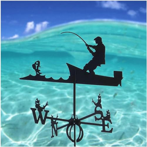 Weather Vane for Roofs,Weather Vanes for Yard Large,Weathervane for Fence,for Outdoor Sheds Iron Yard Roof Barns Cupolas Decoration-Fisherman and Pole Weather Vane Garden Wind Vane