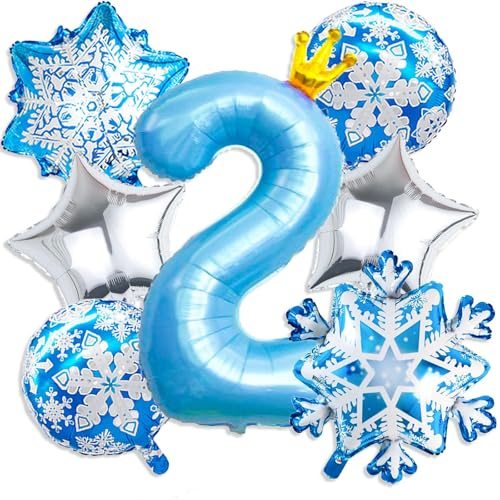 Schneeflocken Luftballon Set, 7 PCS Schneeflocke Stern Ballons, Schneeflocken Luftballon, für Geburtstag Xmas Festival Weihnachten Winter Party Dekorationen (2 Jahr alt)