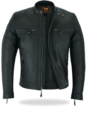 TackField Mens Motorcycle Premium Hand Quilted Cow Aniline Leather Cafe racer Biker Jacket (US, Alpha, 3X-Large, Regular, Regular, Black)