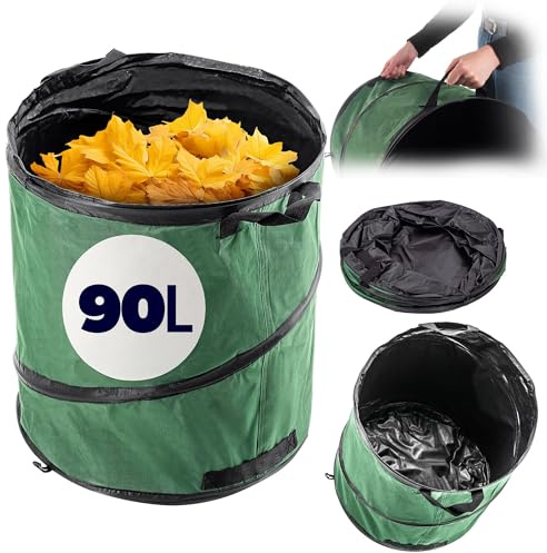 KADAX Gartenabfallsack 90L, Faltbarer Gartensack für Gartenabfälle, Pop Up Laubsack, Grünschnittsack mit Tragegriffen, Gartensäcke für Gartenarbeit, Laubsäcke