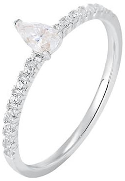 Mesnt Ring Weißgold Damen, Damen 18 Karat Weißgold Wassertropfen-Versprechensring mit 0,5 ct Moissanit, Größe 60 (19.1)