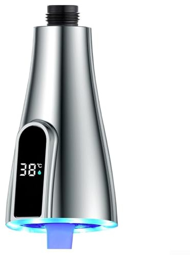 QuivyLivy Boquilla de grifo con pantalla LED para fregadero de cocina, grifo digital de visualización de temperatura alimentado por agua con dos modos de pulverización, adaptador de pulverizador