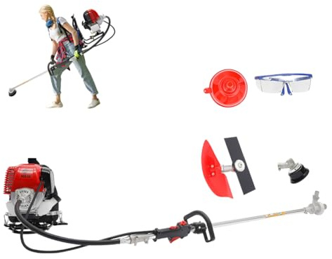 4-Takt Rückentragbare Benzin Motorsense, Multitool: Freischneider, Rasenmäher, Bewässerungsgeräte, 8500 U/min, Luftgekühlt, Einzylinder, Multitool Gartenwerkzeug, inkl.Werkzeugset