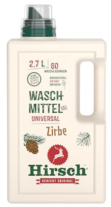 Hirsch Waschmittel Gel Zirbe 2,7 L – Universalwaschmittel mit Zirbenduft – 60 Waschgänge – für Bunt- & Weißwäsche