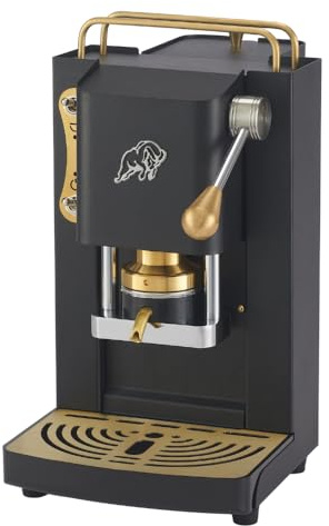 FABER COFFEE MACHINES | 3.0 PRO ESSENTIAL | Macchina Caffè ESE 44mm Compatta con, Tanica in Vetro, Portacialda Estraibile e Pressacialda Ottone Regolabile (Black, OTTONE)