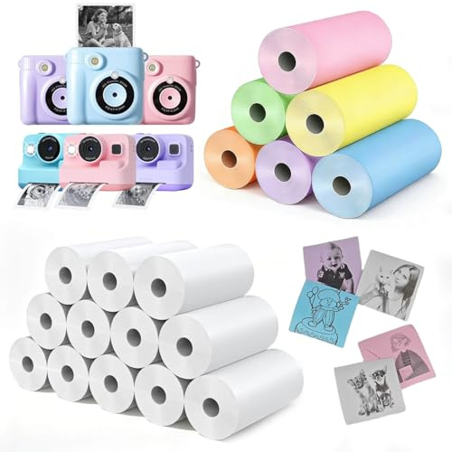 18 rotoli di carta per fotocamera per bambini, ricarica per fotocamera istantanea per bambini, carta per stampa istantanea, rotoli di carta termica per stampa fotografica HD per la maggior parte delle