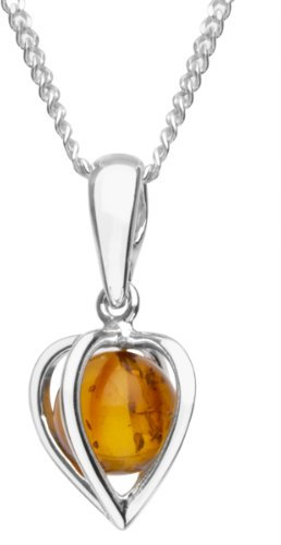 InCollections Damen-Halskette Herz 925 Sterling Silber 1 Bernstein gelb 42 cm