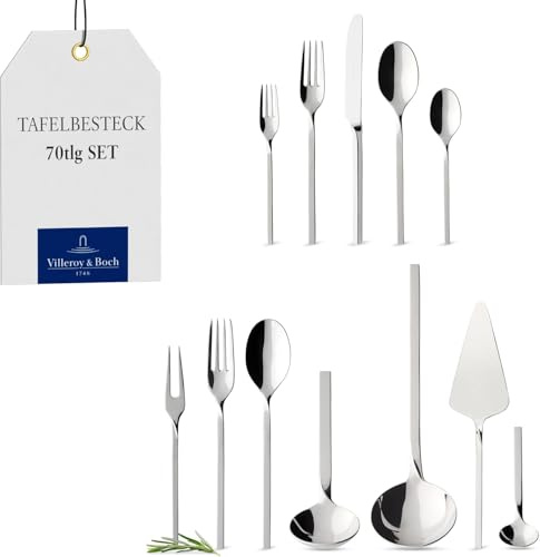 Villeroy & Boch - NewWave Tafelbesteck 70-teilig Silber, Spülmaschinenfest, Besteck Set für 12 Personen, Besteckset, Edelstahl