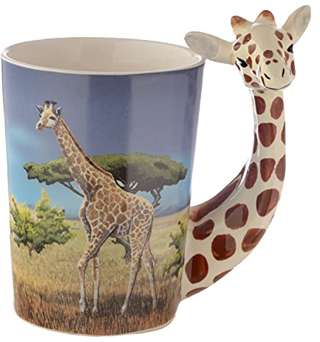 Puckator Giraffe Savannah Decal Ceramic Shaped Handle Tea Coffee Mug - Funny Home Accessories - Cute Gifts for Girlfriend - Large Mugs for Men Women Hot Drinks - Cute Cups Presents Secret Santa Gift