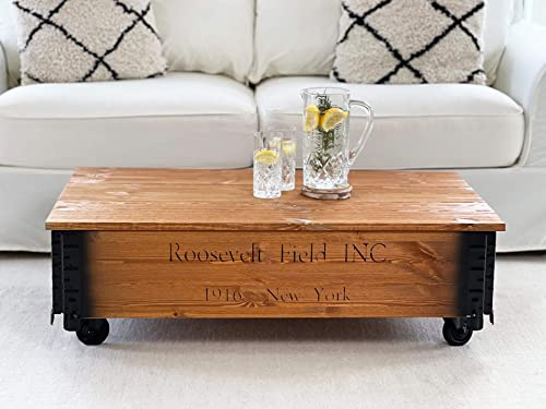 Uncle Joe's Table Basse Coffre en Bois Table d'appoint Vintage Style Shabby Chic Bois Massif Noyer