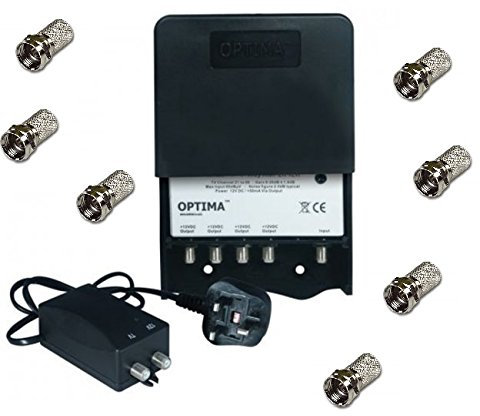 Optima MA25-4AK 4-Way TV Aerial Masthead Amplifier with Integrated 4G Filter - Black