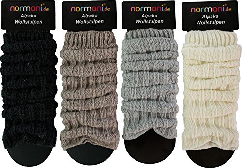 normani 2 Paar Alpaka Grobstrick Stulpen Legwärmer mit Alpaka und Schafwolle Farbe Wollweiß