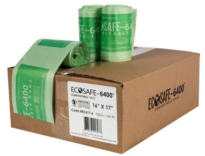 EcoSafe-6400 HB1617-6 Certified Compostable Bag - Small 16x17” Green Bags for 2.5 Gallon Bin - Extra Strong Leak, Puncture and Tear Resistant Food Scraps Bin Liners, Pack of 720