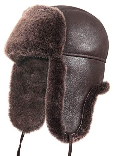 Zavelio Fliegermütze aus Echtem Lammfell & Leder - Unisex Wintermütze Warm Gefüttert - Uschanka Russenmütze für Damen & Herren - Trapper Mütze braun, XL