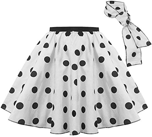 Children's Polka Dot Skirt Rock n Roll 50's/ 60's Style (10-12 yrs (24 Waist), White & Black spot)