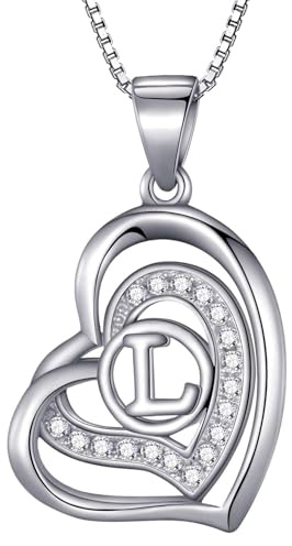 Morella damhalsband hjärta bokstav L 925 silver rodierad med zirkonia-stenar vit 46 cm