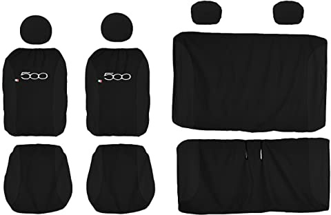 Lupex Shop 500_N.N Sitzbezüge kompatibel mit 500 | Schwarz | Set Sitzbezüge vorne und hinten | gesticktes Logo | Airbag kompatibel | Autozubehör Innenraum