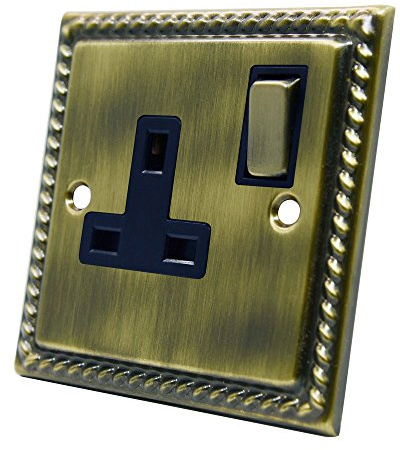 Georgian Antique Brass 1 Gang Socket - 13 Amp Single Electrical Plug Socket