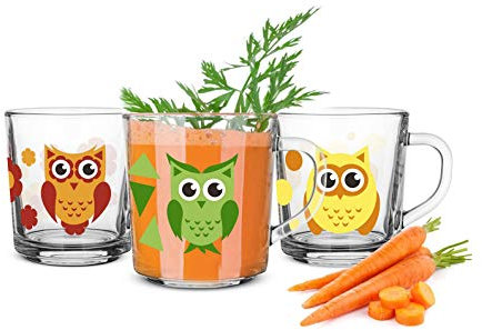 Sendez 6 Tassen Motiv Eule Becher Geschirr Glas Henkel 230 ml Teegläser Kindergläser