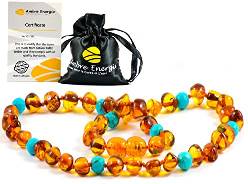 Collana Ambra Naturale - Massima qualità Certificata Vera Ambra del Baltico/Lunghezza 33 cm. / 100 Giorni Garanzia di Rimborso (Honey)