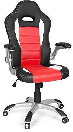 hjh OFFICE 621889 Chefsessel Game Sport Kunstleder Rot/Schwarz Gaming Stuhl Bürostuhl, Armlehnen klappbar
