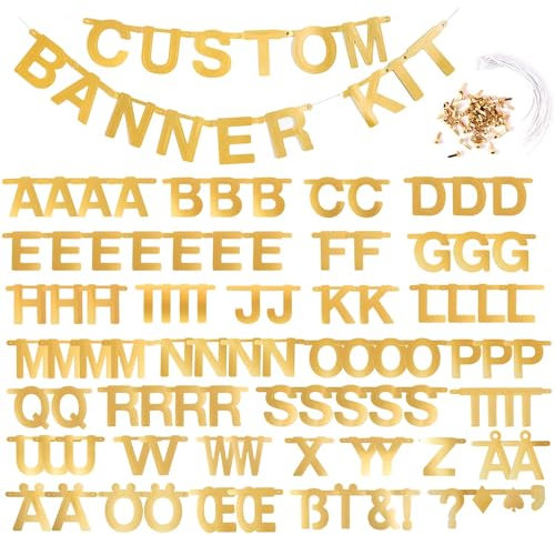 SUNBEAUTY Bannière Décoration de Fête Or, Chaîne de Lettres Guirlande Suspendue Deco d'alphabet Bricolage Banderole en Papier Durable Recyclable pour Anniversaire Mariage Baby Shower DIY