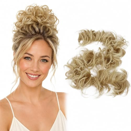 CAISHA 80cm Haarteil Haargummi Dutt Voluminös Gewellt Hellblond HW26