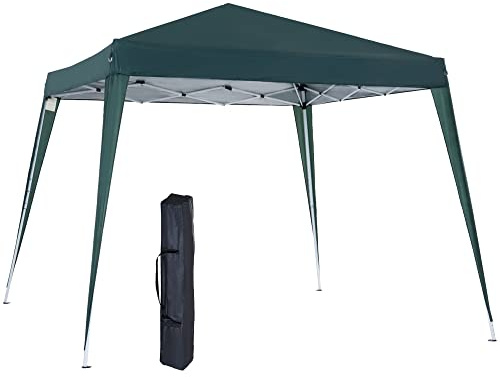 Outsunny Carpa Plegable 3x3 m, Pop-up, Cenador Pabellón de Jardín, Altura Ajustable con Bolsa de Transporte, Anti-UV, Impermeable, Gazebo para Camping, Fiestas, Exterior, Verde