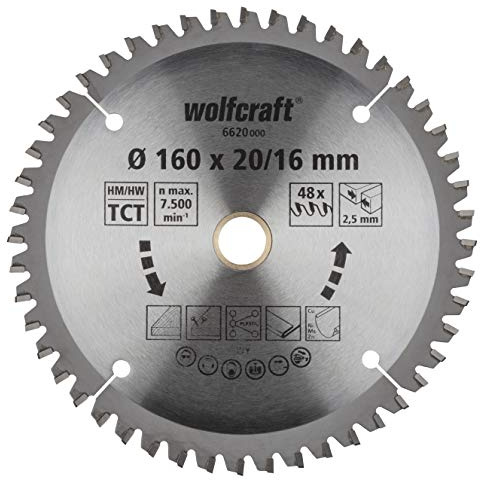 wolfcraft 6620000 | Handkreissägeblatt HM | Serie lila neu | 48 Zähne | ø160x20/16