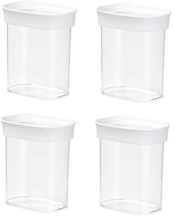Emsa 4er Set Stapelbare Vorratsdose für Trockenvorräte, Volym 0,38 liter, Rechteckig, Weiß/Transparent, Optima 513555 x 4