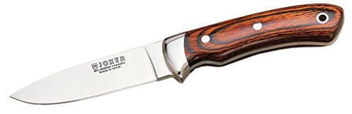 Joker Cuchillo de Supervivencia Enterizo Pantera CR16, Mango Stamina, Hoja de 9,5 cm MOVA, Incluye Funda de Cuero marrón, Herramienta de Pesca, Caza, Camping y Senderismo