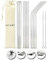NATUMO ® Edelstahl Strohhalm wiederverwendbar, Metall Trinkhalm Set - 12 Strohhalme gerade + gebogen, inklusive 2 Bürsten und 1 Beutel