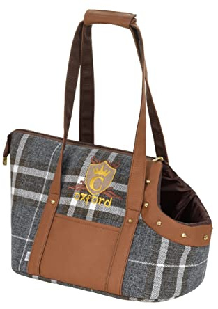 CAZO Design For Pets Oxford Transporttasche für Hund oder Katze 30 x 40 x 24 cm, Farbe braun, kariert, LXD1001