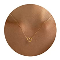 Tewiky Gold Heart Necklace for women, Cute Necklaces for Mother's Day Gifts, 14k Gold Plated Trendy Open Heart Choker Necklace Dainty Necklace Simple Gold Necklace Jewelry for Women Gift