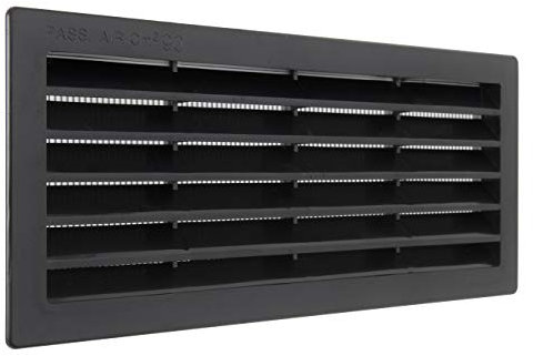 La Ventilazione P25R2510N Grille de Ventilation rectangulaire en Plastique Noir à encastrer avec Filet Anti-Sept. Dimensions : 254 x 108 mm, 254x108 mm