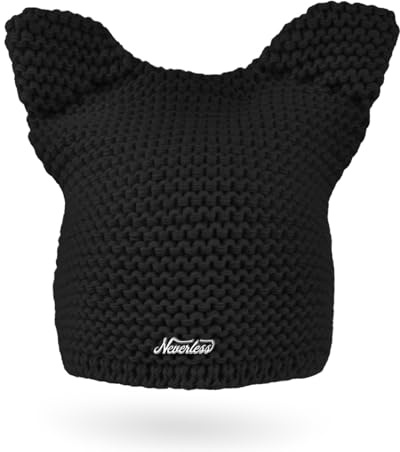 Neverless® Damen Strickmütze Katze Katzenohren Winter-Mütze Grobstrickmuster Strick-Beanie