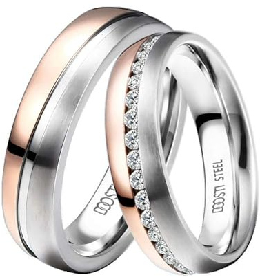 DOOSTI Damen Herren Ring Bicolor Silber Rosegold Edelstahl Damenring Herrenring als Partnerring Freundschaftsring Verlobungsring Mann Frau