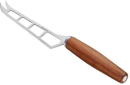 triangle Käsemesser Sense - Edelstahl - Pflaumenholz, Made in Germany | Gelochte Klinge mit Wellenschliff & Gabelspitze – 25,5 cm – Edelstahl DIN 1.4016