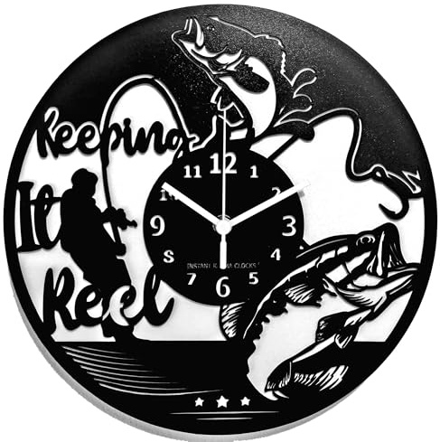 Instant Karma Clocks | Angeln Wanduhr – Design für Angler & Fischer | Geräuschlosem Quarzwerk | Geschenkidee für Küche, Schlafzimmer, Wohnzimmer