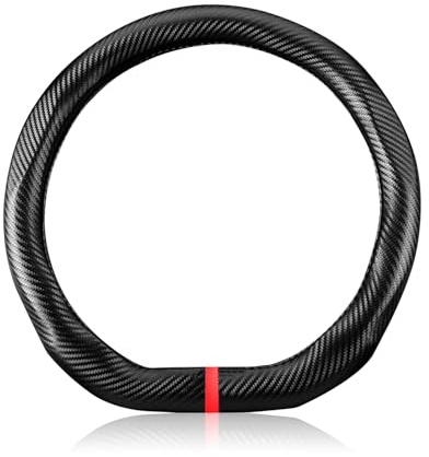 Ergocar Kohlefasermaterial lenkradbezug Stilvolle Komfortables Atmungsaktive Anti Rutsch Schweißabsorbierende lenkradbezug für D-Form mit einem Durchmesser von 15（37,5-38cm）-Schwarze Welligkeit