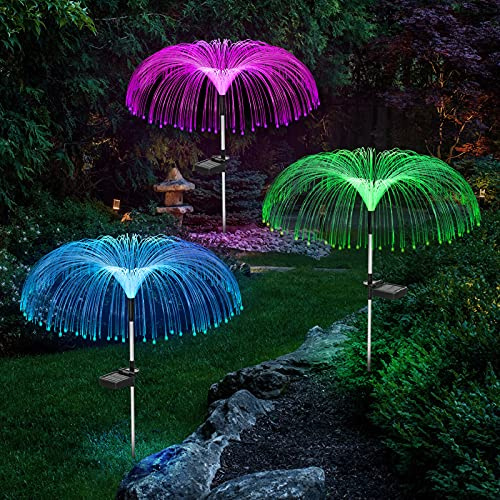 Vosaro Solar Flower Lights Outdoor Garden Decorations Waterproof, Solar Yard Lights Decorative, 7 Color Changing Stake Light for Pathway Patio Lawn Party Wedding Decor, 3 PCS